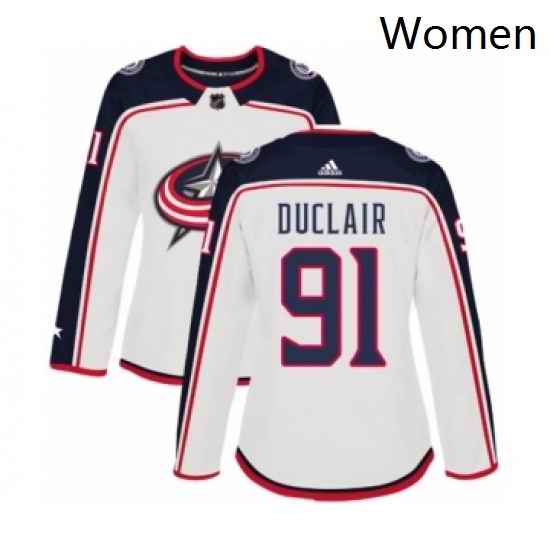 Womens Adidas Columbus Blue Jackets 91 Anthony Duclair Authentic White Away NHL Jersey